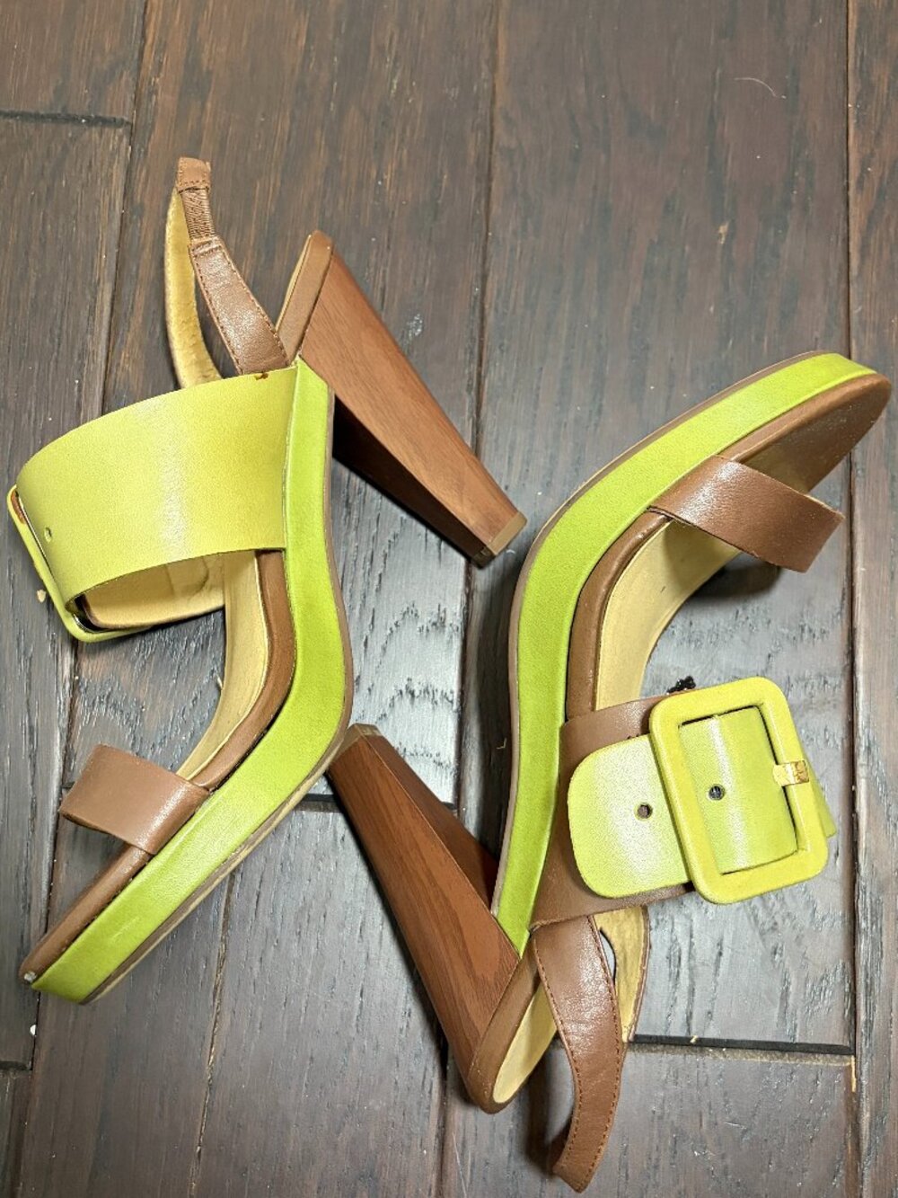 ❌SOLD❌ Kenneth Cole Reaction "Key Hole" Platform Sandals - Brown & Lime 8M FAIR